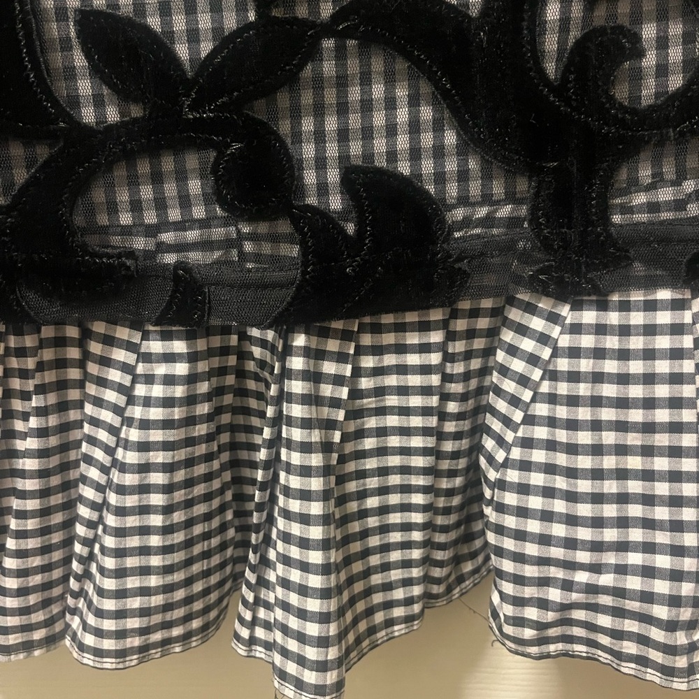 Adore Black Velvet Overlay Top with Gingham Blouse Underlay. Sz Med - Picture 3 of 7